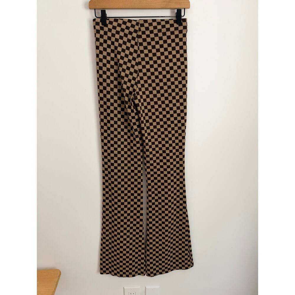 Urban Outfitters Bryn Pull-On Flare Pant - Brown Checkered Size Small - Picture 5 of 5